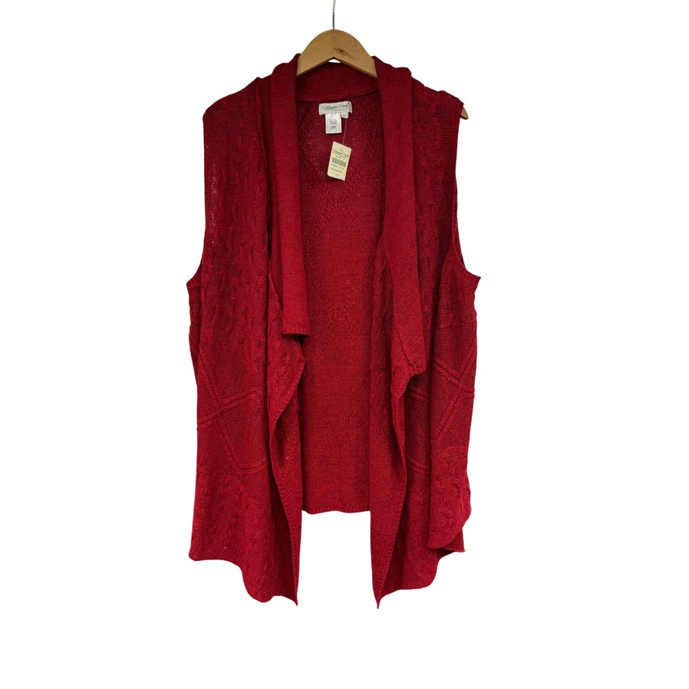 Coldwater Creek Red Drape Front Cabled Vest Cardigan Sleeveless 1X NWT